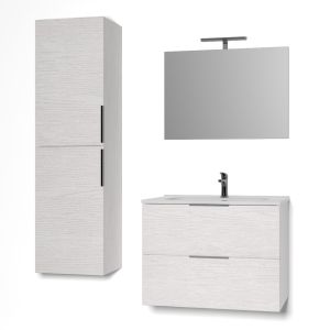 E01MCS - Hängender Badezimmerschrank + Waschbecken + Säule + Spiegel + Lampe