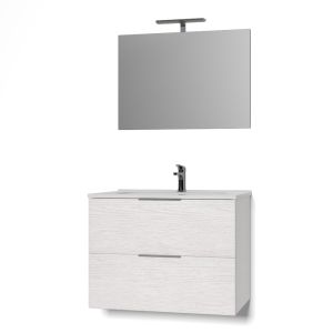 E01S - Badezimmer-Hängeschrank mit Waschbecken aus Keramik + Spiegel + Lampe