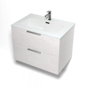 E01 - Badezimmer-Hängeschrank mit zwei Schubladen und Keramik-Waschbecken